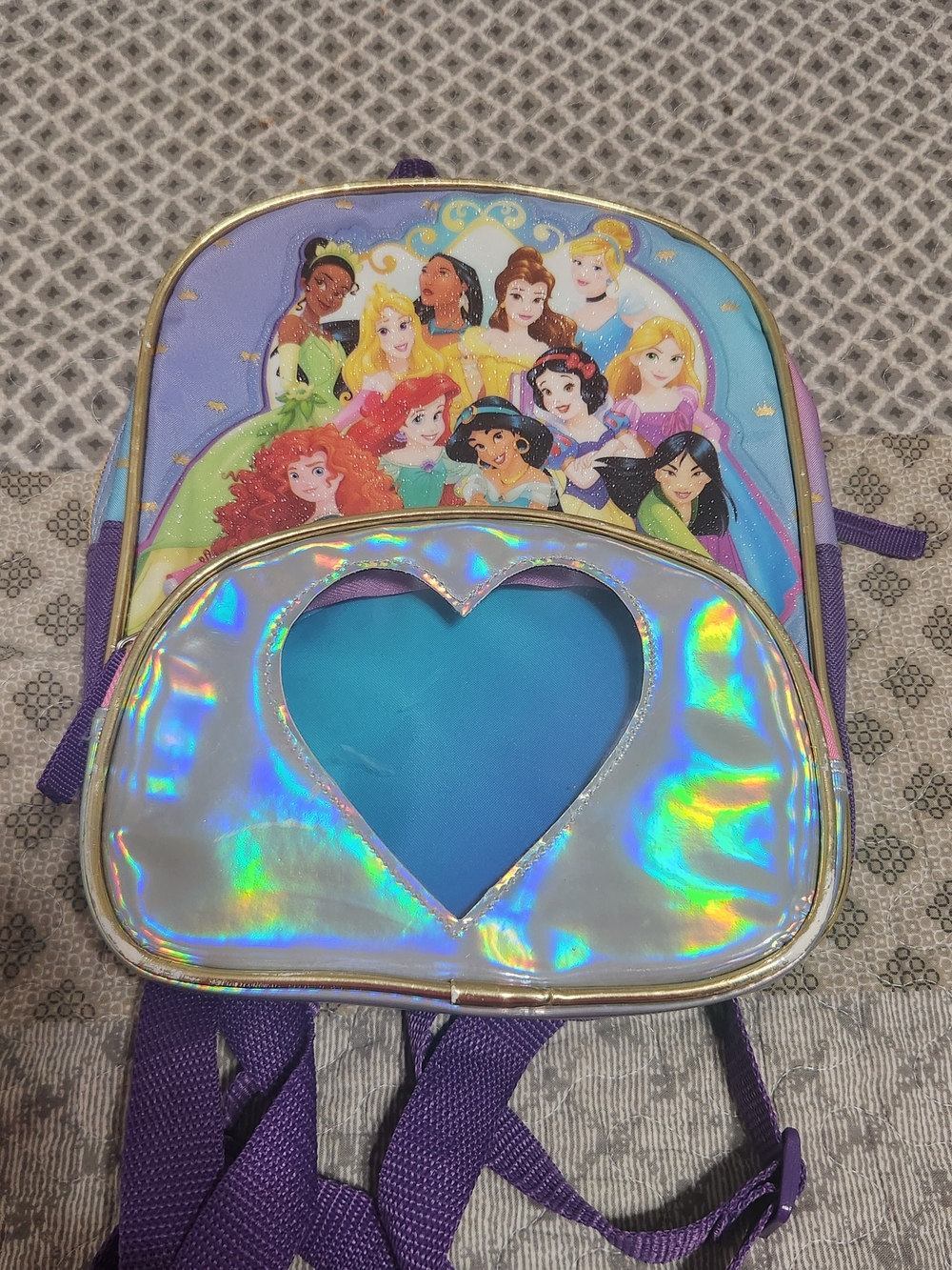 Disney Princess Holographic Heart Kids Backpack - Purple/Blue mini